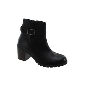 Clarks Clarkwell Hall Black Leather Ankle Boots Block Heel Lug Sole Womens 9.5 M